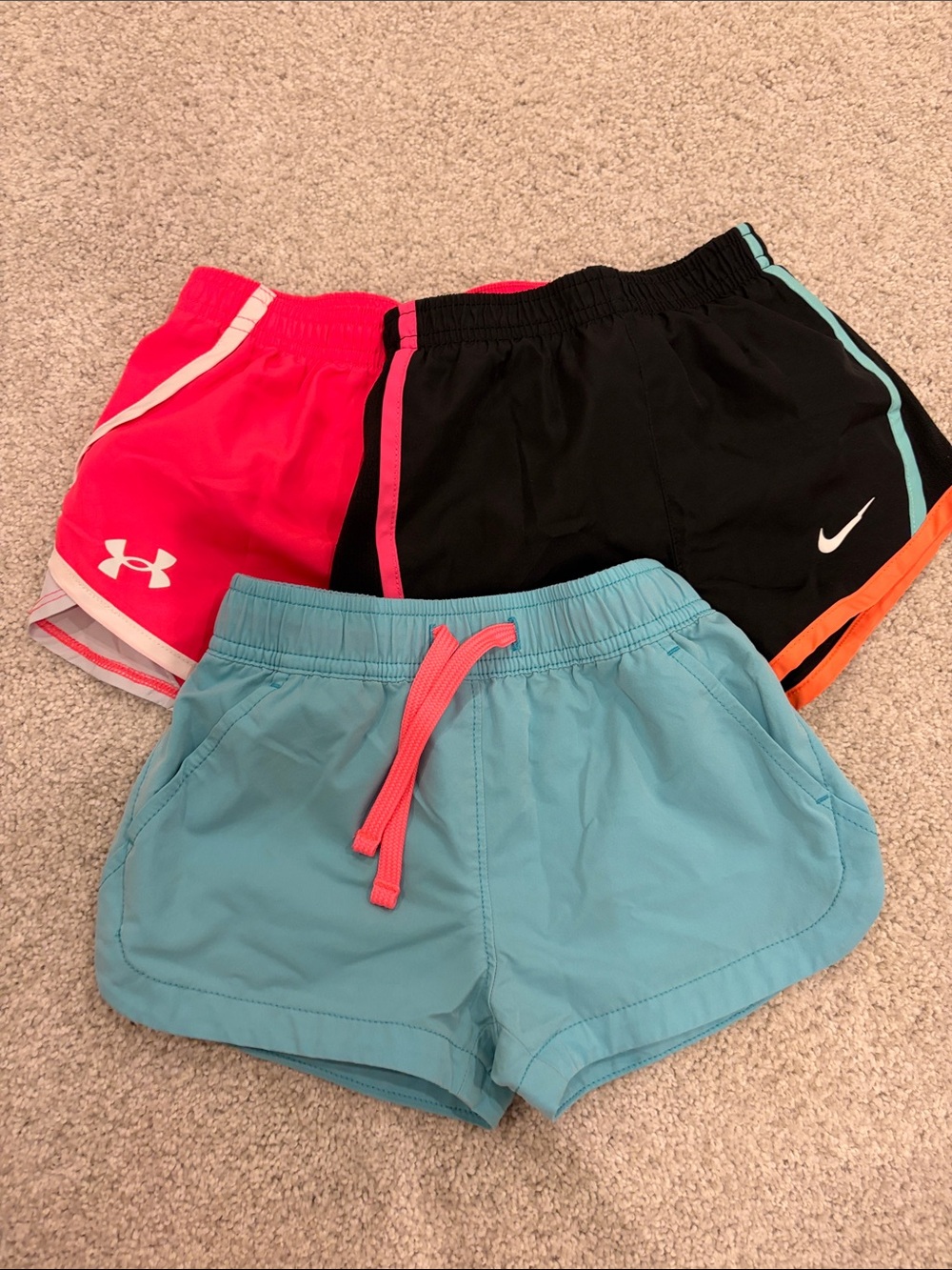 Under Armour + Nike Active Shorts Trio - Pink, Black, Aqua